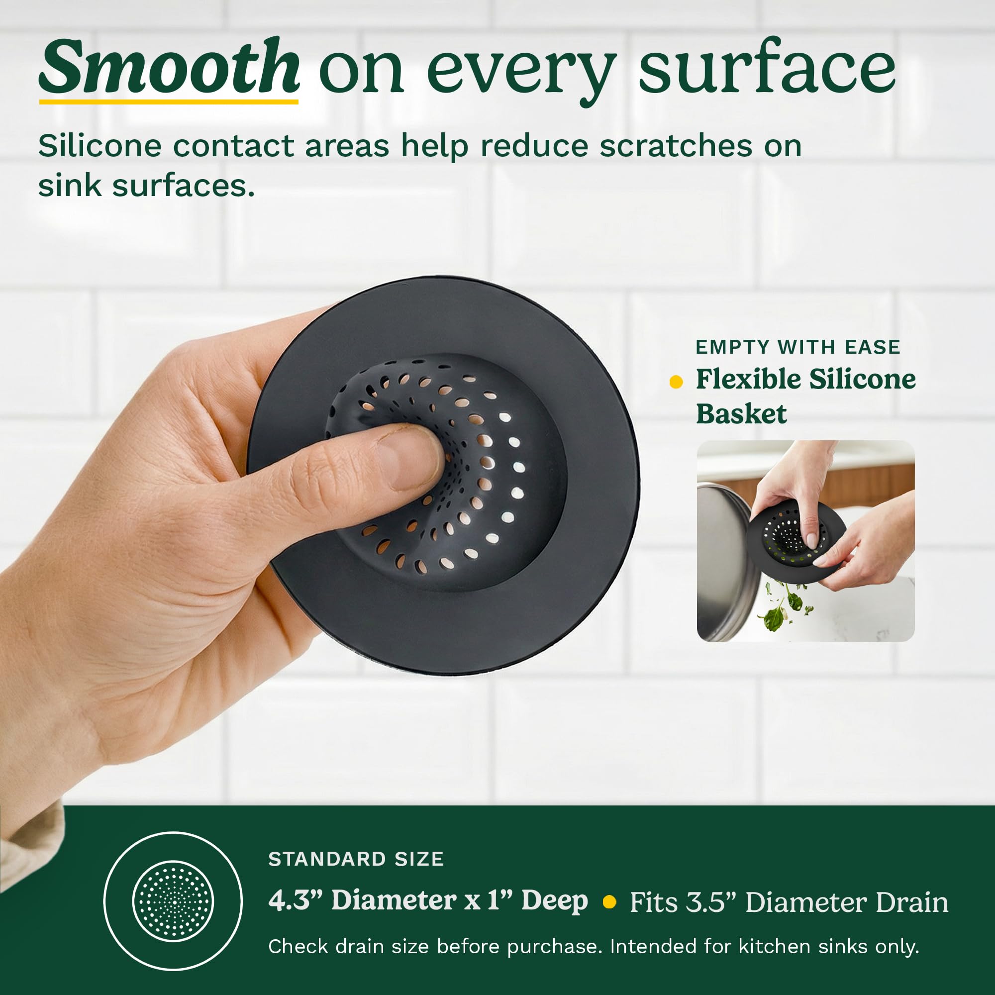 Cuisinart 2 Piece Sink Set – Sink Drain Strainer with Stainless Steel Rim & Silicone Mesh Base & Sponge Holder for Kitchen Sink, Metal Caddy with Triple Suction Cups, Daily Kitchen Essentials - Image 5