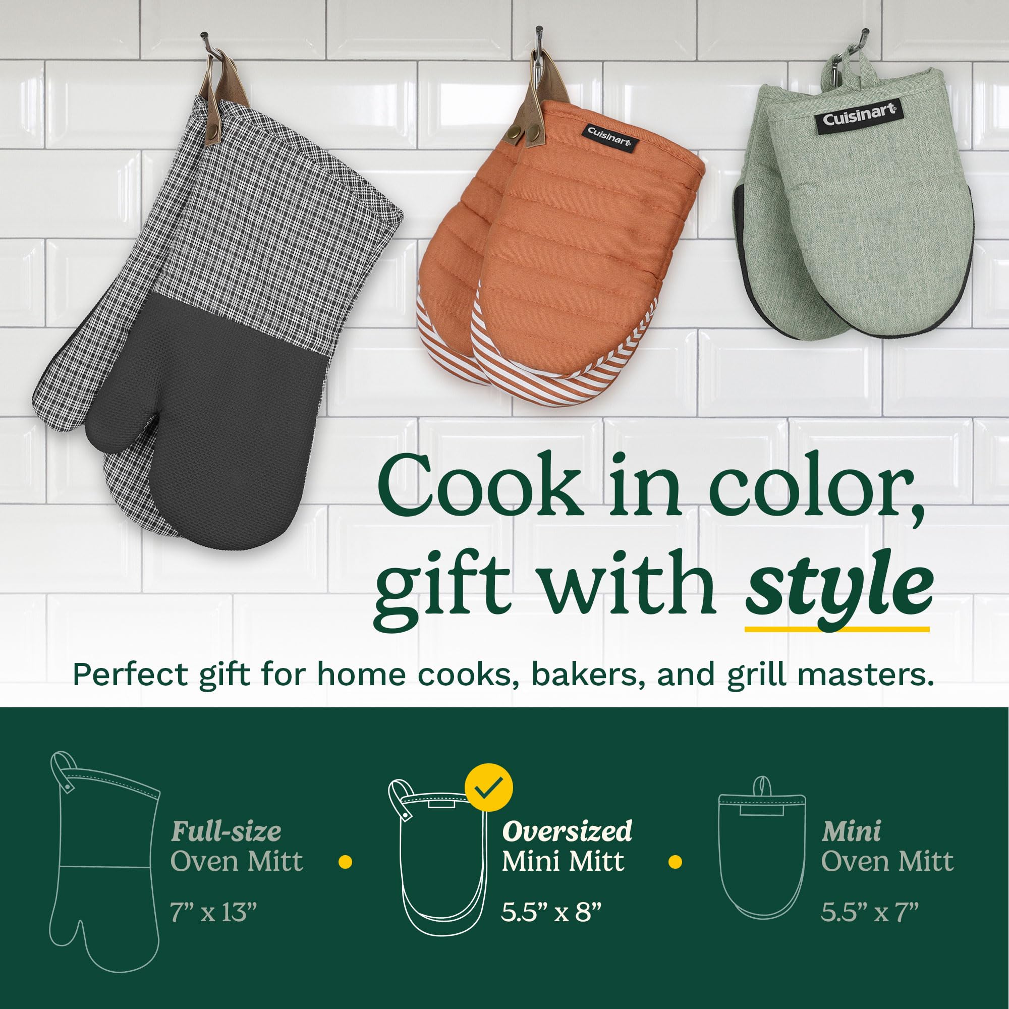 Cuisinart Mini Oven Mitts – 5.5” x 8” Heat-Resistant Kitchen Mitts for Oven with Non-Slip Printed Silicone, Cotton Filling, and Faux Leather Loop – Durable Oven Mitt Set for Cooking & Baking (Horizon) - Image 6