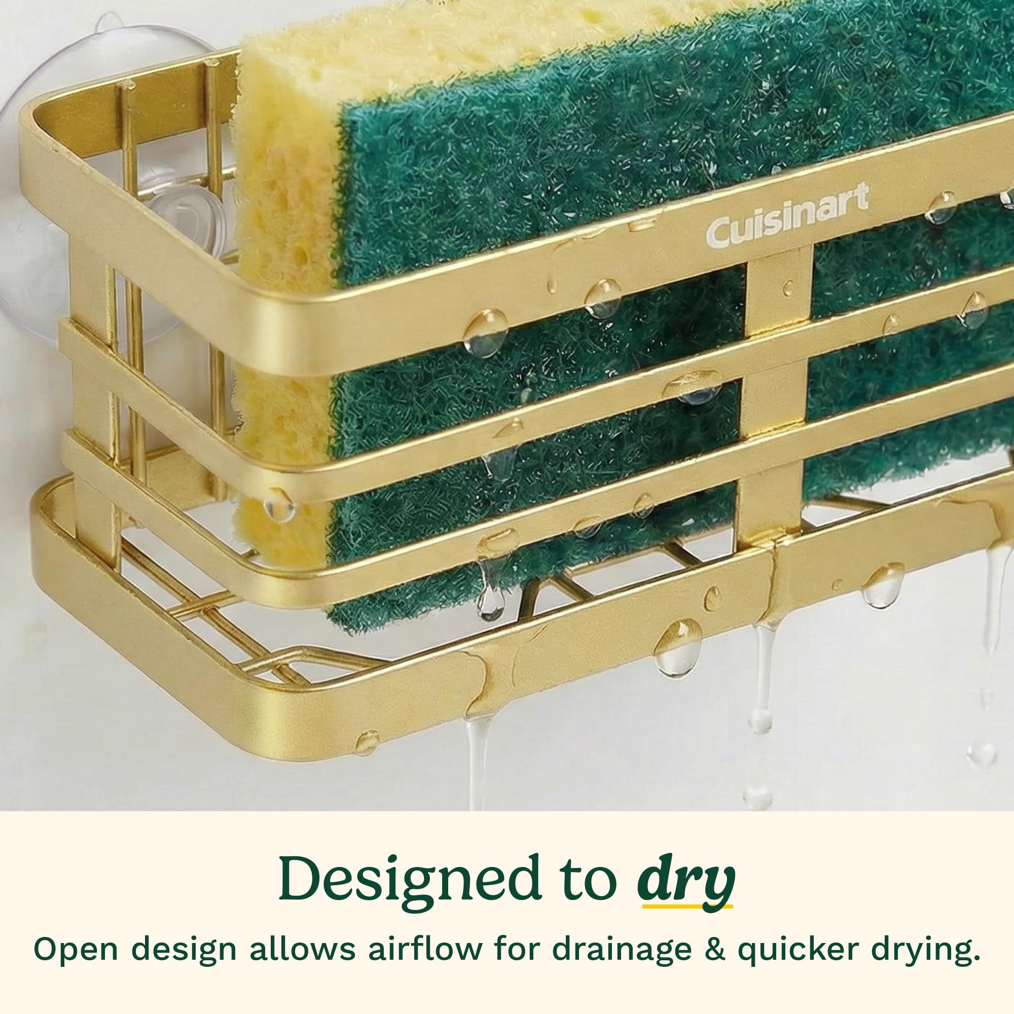 Cuisinart Sponge Holder for Kitchen Sink—Metal Sink Caddy with Triple Suction Cups, Kitchen Sink Organizer, Organization and Storage for Sponges, Brushes, Soap & Cleaning Accessories - Image 4